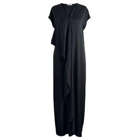 The Row Double Silk Satin Dress size S Flowy Waterfall front Black - Picture 1 of 12